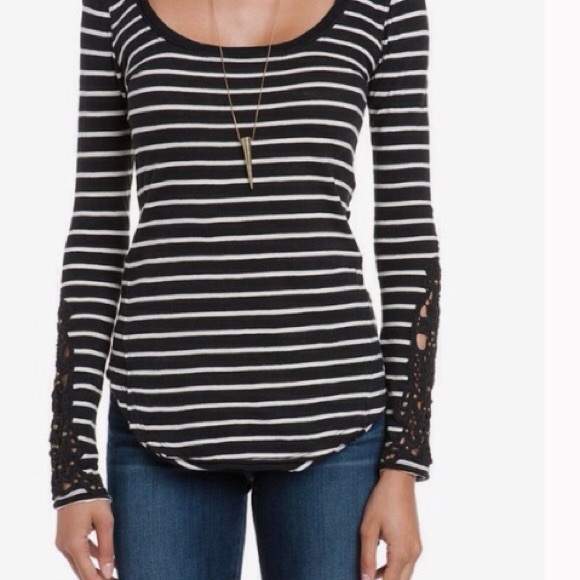 Free People Tops - Free People Crochet Cuff Long Sleeve Shirt